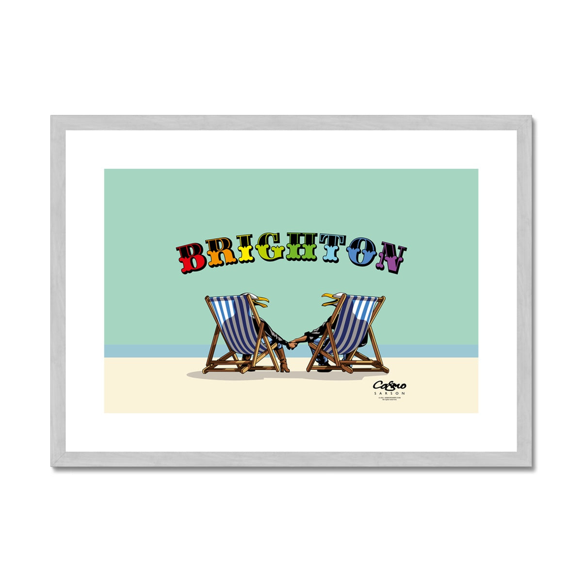 Laughing Seagulls - Brighton Antique Framed & Mounted Print