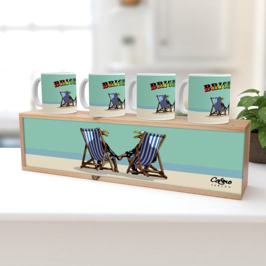 Laughing Seagulls - Wooden Gift Box with 4 Mugs